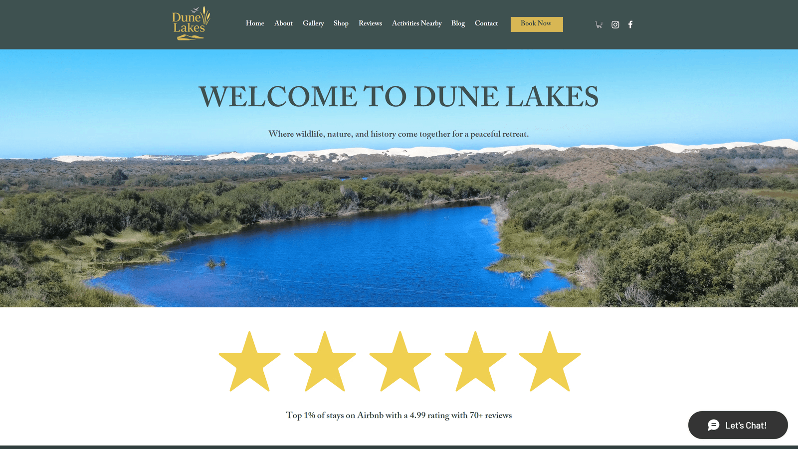 The Dune Lakes direct-booking website